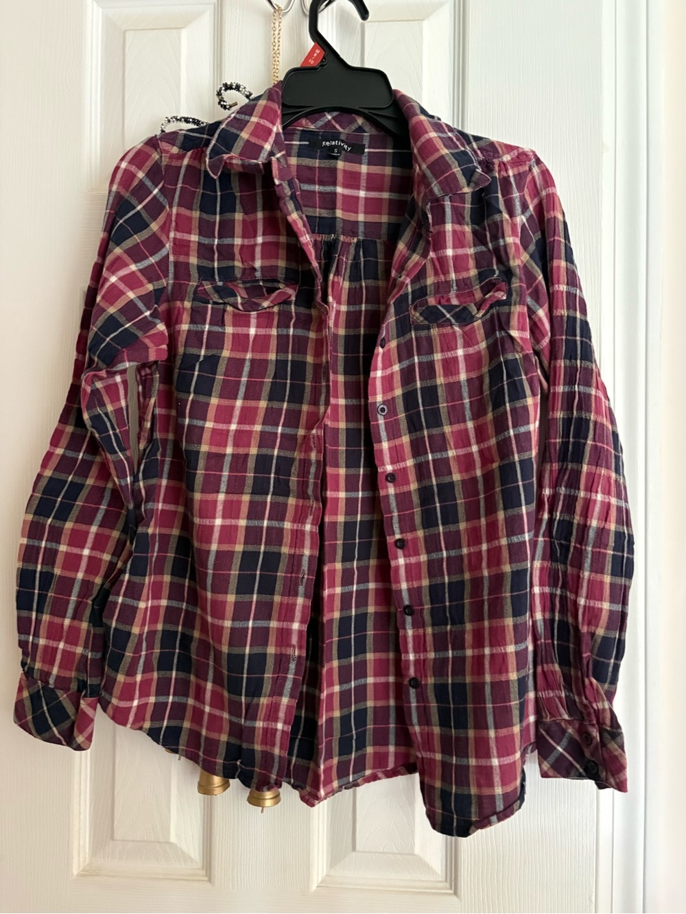 Relativity Red and Blue Plaid Button-Front Women's Shirt